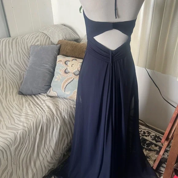 Mori Lee Blue Strapless Ruched Sweetheart Gown - Picture 2 of 8